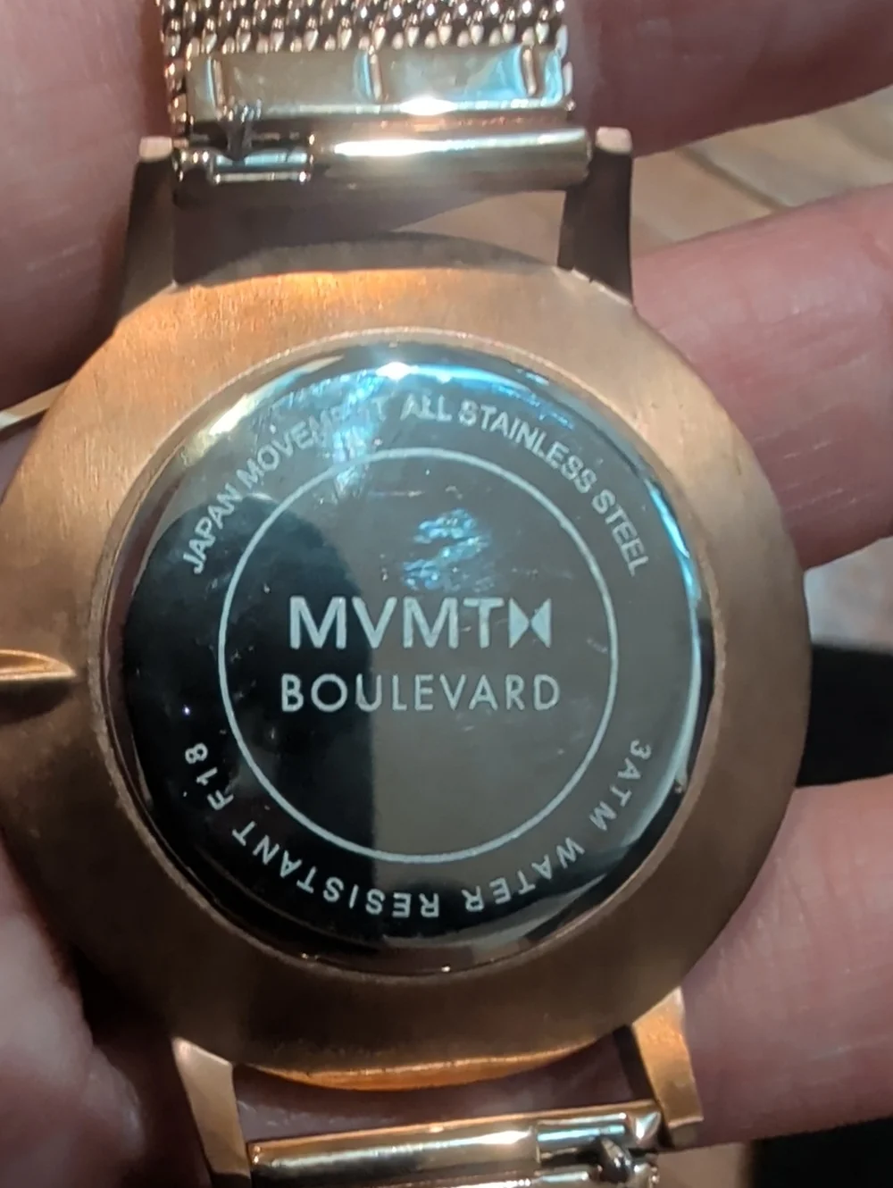 MVMT Boulevard Black Marble Rose Gold Mesh Strap Watch - Black Dial